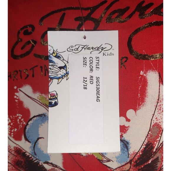 Ed Hardy Kids T-shirt Sz. 12-18 Months Eagle Lightning Bolt Red RARE New w/ Tags - Picture 6 of 6